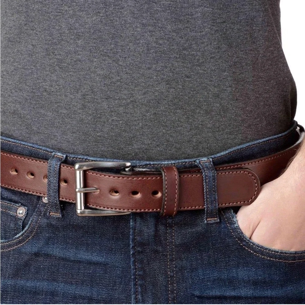BULLHEAD BELTS Full Grain Leather Stitched Belt W1.50 Inch Wide  Size 34